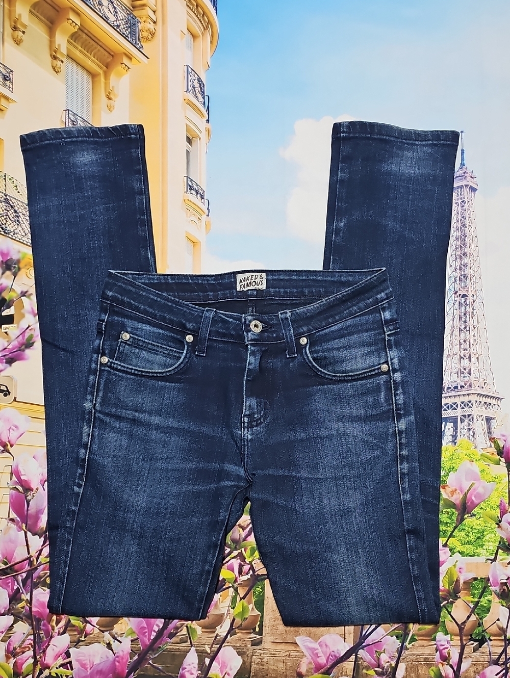 Naked & Famous Denim Skinny Guy Dark Blue Power Stretch Jeans Size 30x34